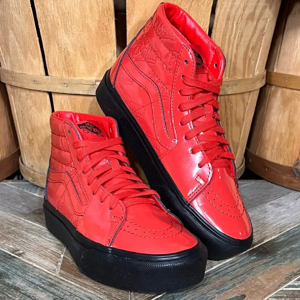 Vans Sk8-Hi Platform 2 David Bowie Ziggy Stardust Red Patent Sneaker Womens 6.5